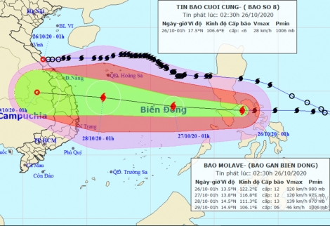 Bão Molave tăng cấp, hướng vào Biển Đông