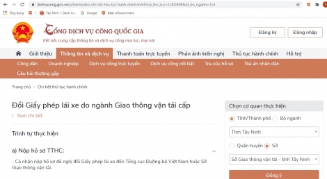 Triển khai dịch vụ công trực tuyến mức độ 4 đổi giấy phép lái xe trên Cổng dịch vụ công quốc gia