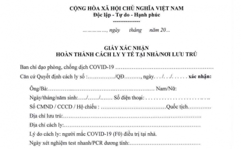 Bộ Y tế đề xuất công nhận công nhận 7 loại giấy tờ liên quan F0