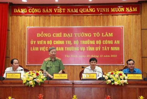 Đại tướng Tô Lâm- Bộ trưởng Bộ Công an làm việc với Ban Thường vụ Tỉnh uỷ