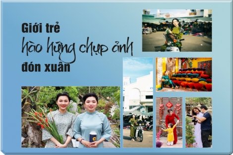 Giới trẻ hào hứng chụp ảnh đón xuân